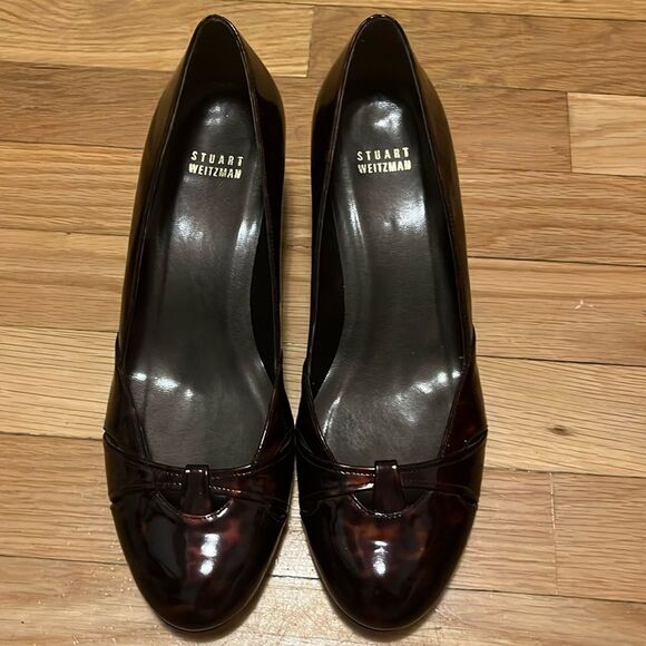 Stuart Weitzman Womens Black Brown tortoise Patent Leather Wedge Heels - Picture 2 of 8